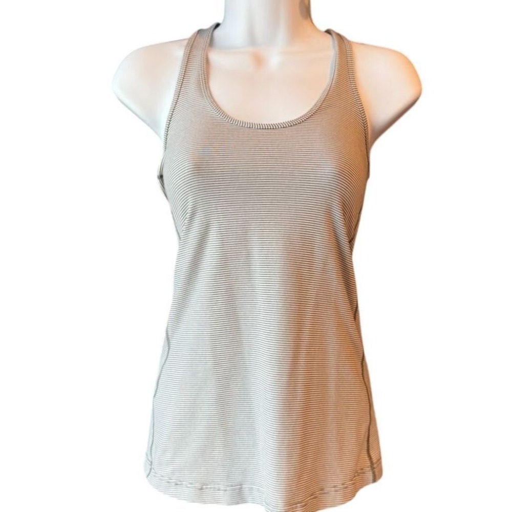 LULULEMON Fitted Racerback Tank Top Gray White Striped Estimated Size Small